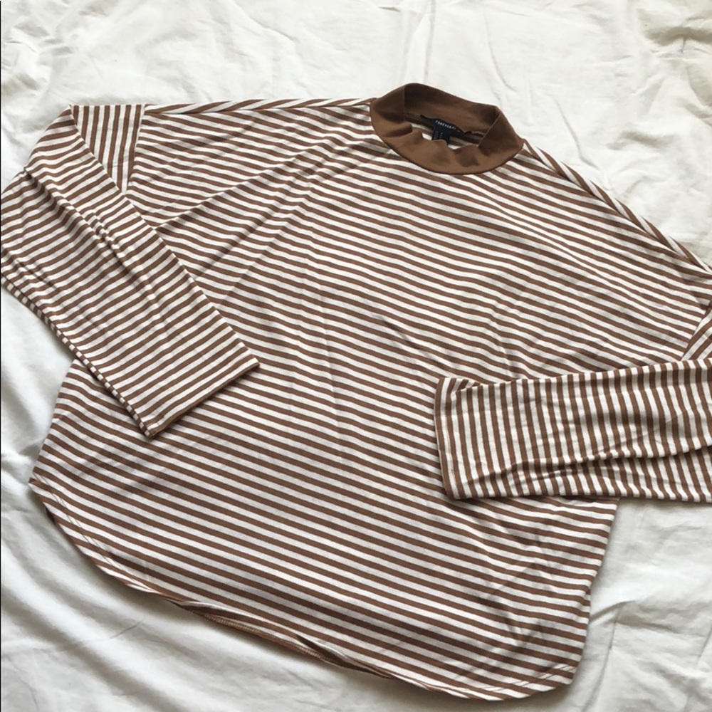 Tan and White Mock Neck Tee